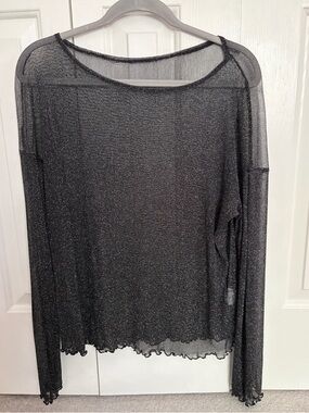 SHEIN Black Shimmer Sheer Long-Sleeve Top